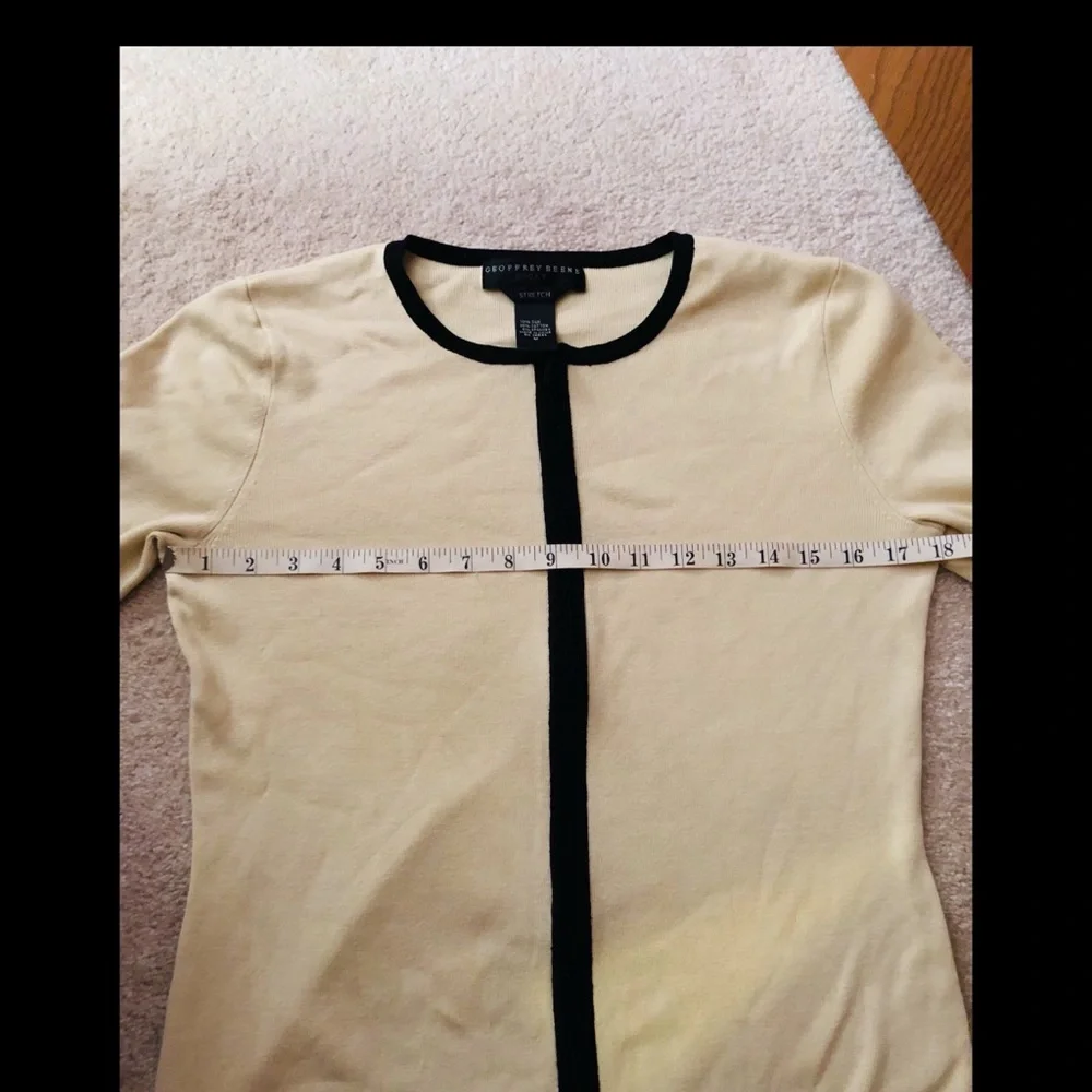3/4 Length Sleeve Sporty Tennis Zip-Up Cream and Black Colored Sweater - Picture 5 of 7